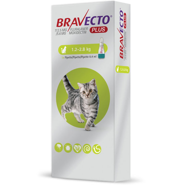 Bravecto Plus pipeta para gatos 1.2 - 2.8 kg